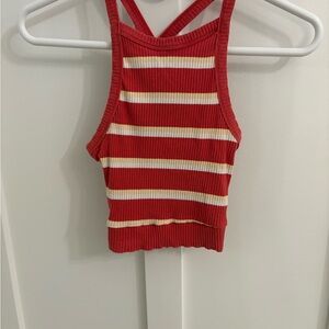 Me to We Red and Cream Striped Crop Top